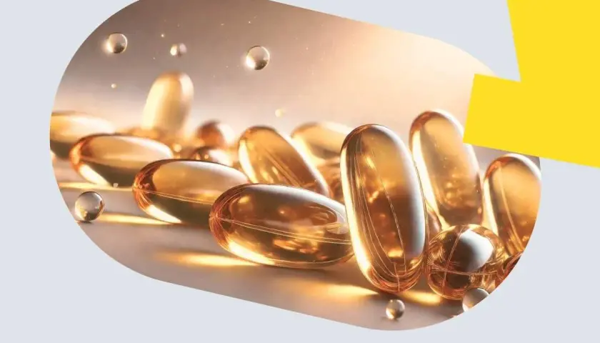Złote kapsułki omega-3 zarejestrowane jako lek pan tabletka, lśniące w świetle.